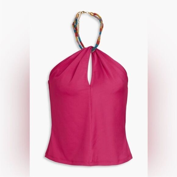 NWT Veronica Beard Akeeva Top in Fuchsia Size 12 beaded halterneck top - Picture 2 of 11